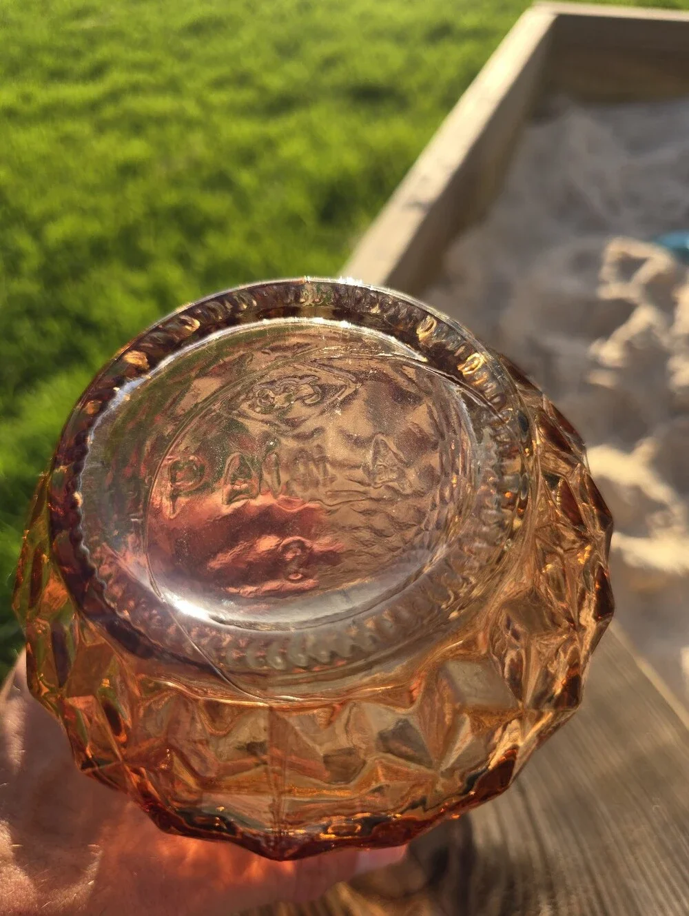 Rare Amber / Honey / Salmon 9in Paula Vase By DPS in Diamond Pineapple Pattern